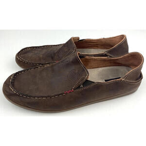 OluKai Moloa Brown Leather Slip On Convertible Casual Slippers Shoes Mens 9.5